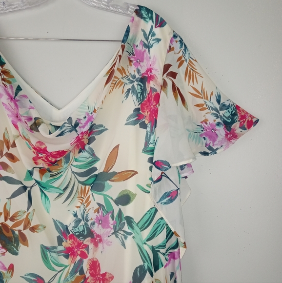 NWOT Signature by Robbie Bee Cowl Neck Floral Chiffon Handkerchief Dress Sz. 24W - Picture 5 of 14